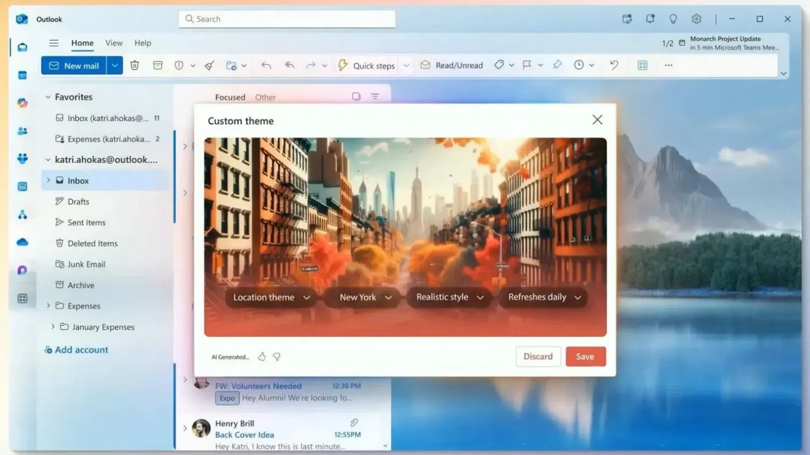 Normal Microsoft Theme Microsoft Outlook introduces AI-powered dynamic themes